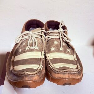 Twisted X Mens Moccasins in Brown and Cream American Flag 7.5